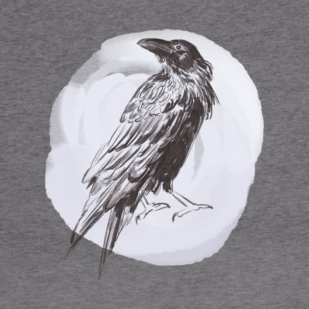 Hand drawn illustration of raven forest bird by Lshvsk